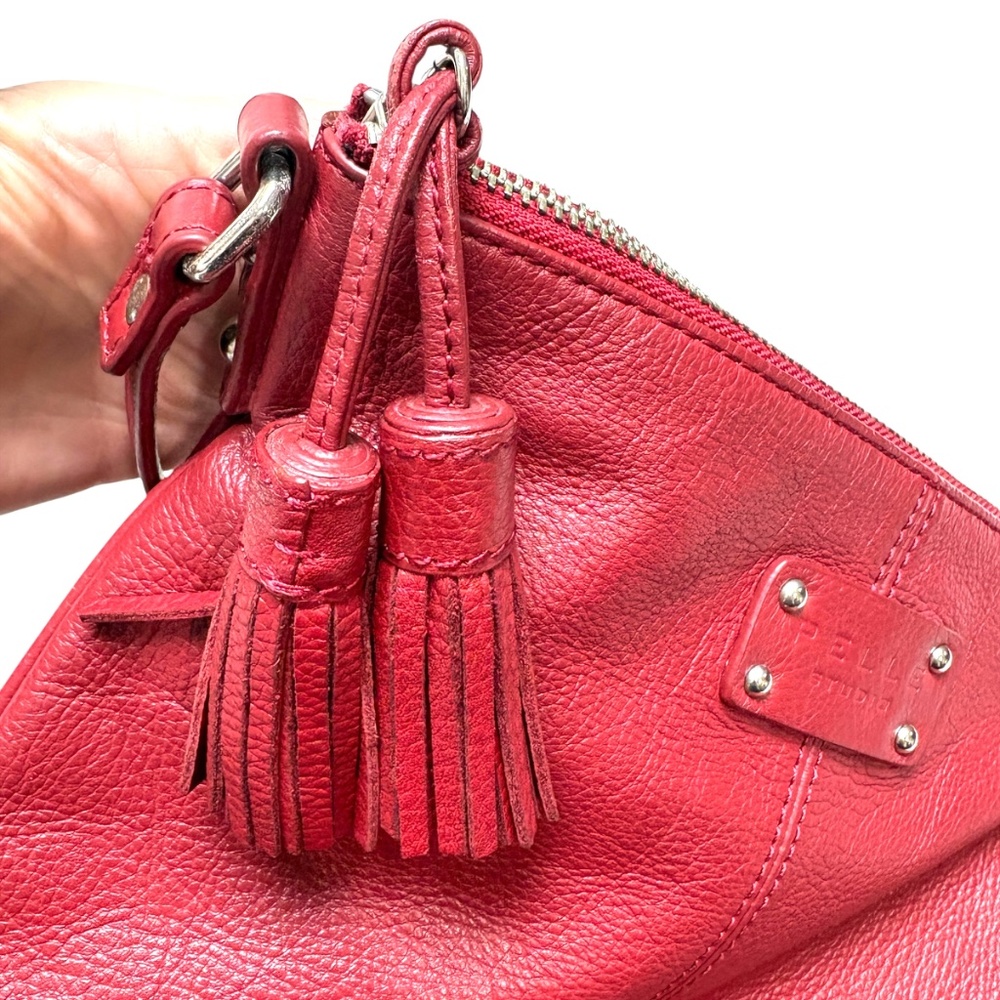 bag PELLE WILSONS LEATHER red peppled crossbody square 10x10x3 vintage zip close - Picture 5 of 12
